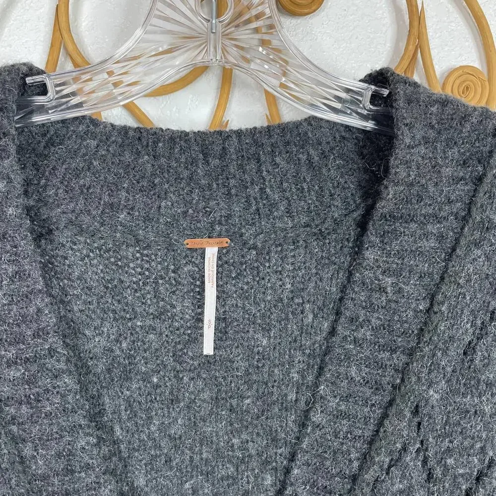 Free People Dark Gray Pointelle Knit Cardigan Eyelet Peplum hem S - Picture 3 of 5